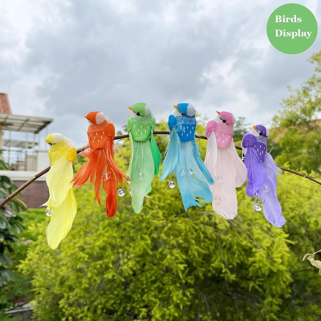 12pcs Artificial Simulation Foam Birds 5.1" Unique Fashion Clip On Decoration Bird with Pearl Feather Tail for Decoration Craft Ornaments Wedding