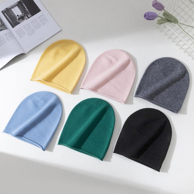 Merino Fine 100% Wool Beanie Hat Knitted Solid Color Unisex Autumn Winter Cold-Weather Pile Wool Common