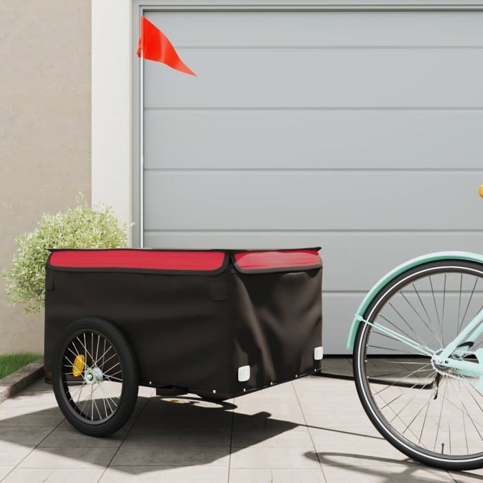 VidaXL Remorque de Vélo, Chariot de Transport avec Barre, Remorque de Bicyclette avec Drapeau Jardin Extérieur, Noir et 94090