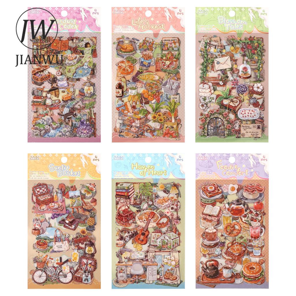 JIANWU Guide To Happiness Series Vintage Plant Flower Picnic Landscape Material Collage PET Sticker Creative Journal Stationery