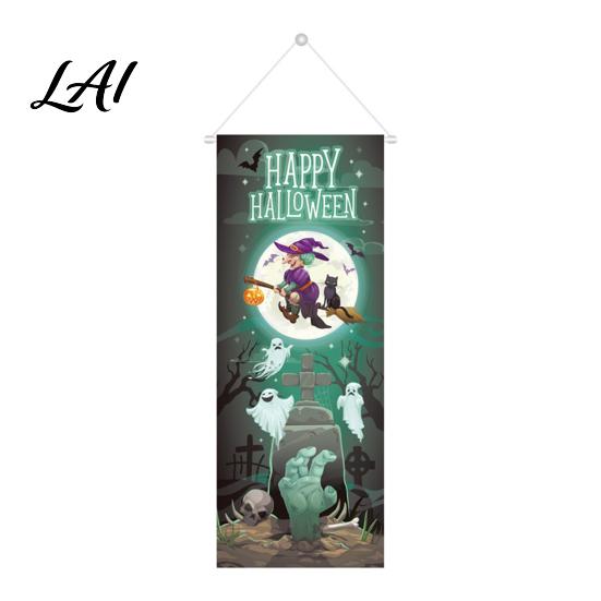 Witch Theme Wall Decor Halloween Flag Banner Backdrop Spooky Pumpkin Ghost Hanging Decorative Photo Booth Backgrounds Background Decoration