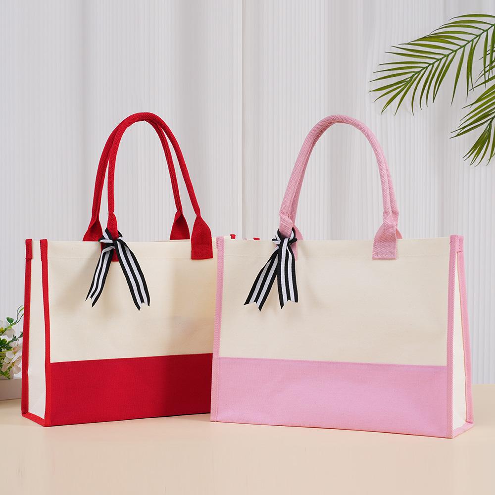 Large-Capacity Fashion Tote: Film-Coated Spliced Canvas Handbag