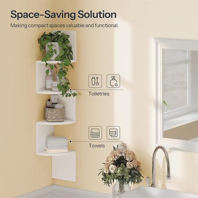 Floating Corner Shelf Wall Mounted 4-Tier 5-Tier Corner Zigzag Shelf Radial Wall Floating Shelf for Home Office Living Room Bedroom