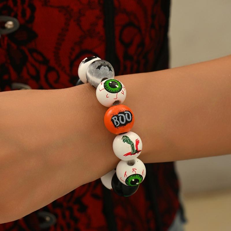 Halloween Necklace Bracelet Exaggerated Niche Dark Wind Trend Bat Pumpkin Eye Beaded Bracelet