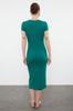Women's Style Dress Emerald Green Short Sleeve Fitted Cotton Stretchy Midi Knitted Dress