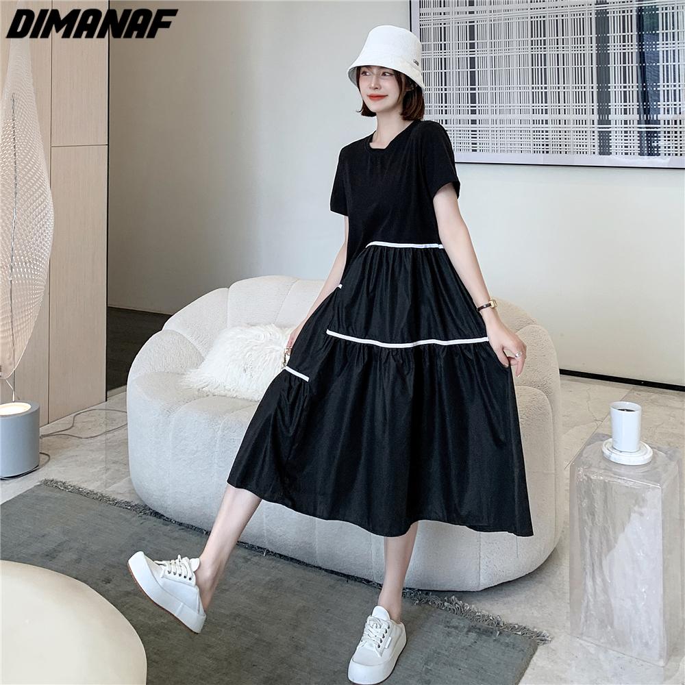 DIMANAF 2021 New Summer Shirt Dress Women Plus Size Sundress Cotton Striped Dress Elegant Lady Casual Loose Oversize Clothing