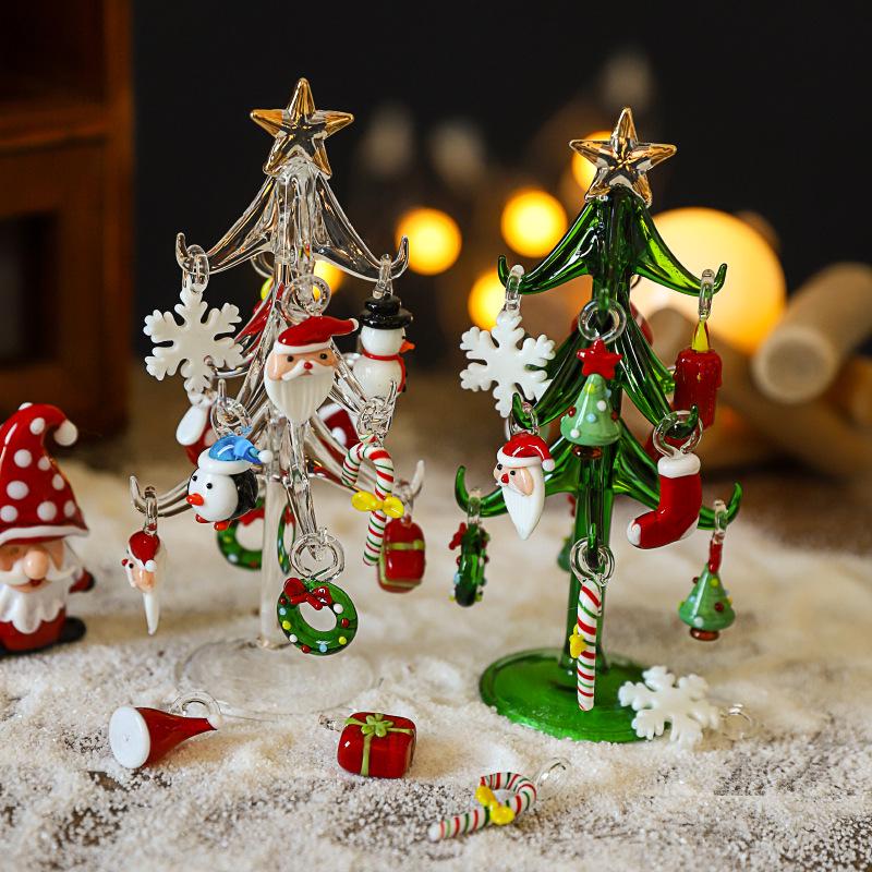 Creative Santa Claus Mini Christmas Tree Glass Ornament