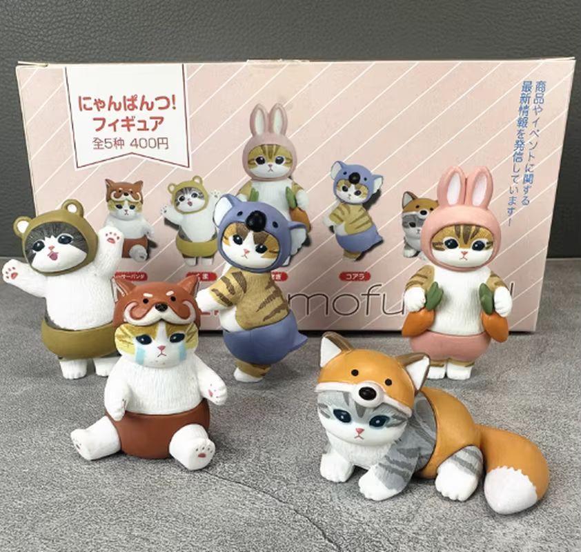 In Stock Mofusand Cute Cat Wearing Rabbit Cover Blind Box Handmade Model Toy Doll Desktop Ornament Holiday Birthday Gifts