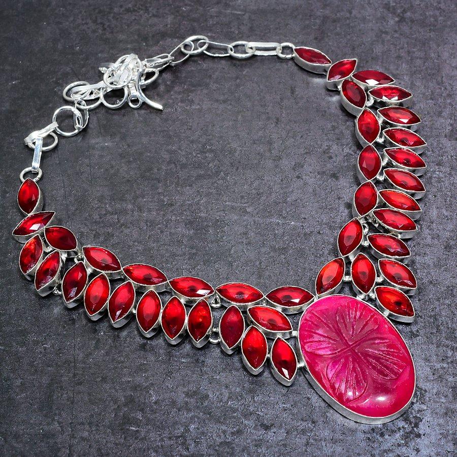 Ruby(Simulated) Garnet 925 Sterling Silver Jewelry Necklace 18"
