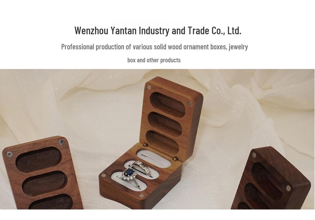 Black Walnut Wood Ring/Earring Storage Box, Three Anti-Oxidation Slots
