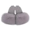 Women Genuine Lambskin Leather Gloves With Real Fox Fur Trim Cuff Winter Warm Driving Gloves-Velvet Lined