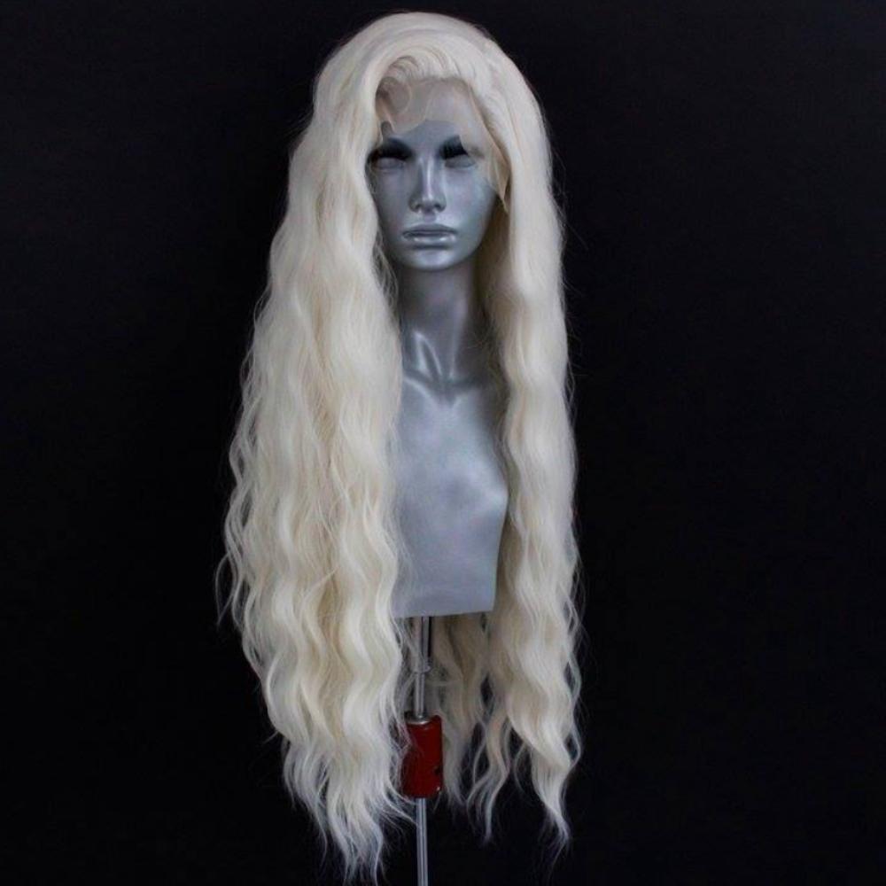 Platinum Blonde Wave Wig Synthetic Lace Front Wigs For Women Long Natural Wave Lace Hair White Black Pink Wig Loose Curl Cosplay