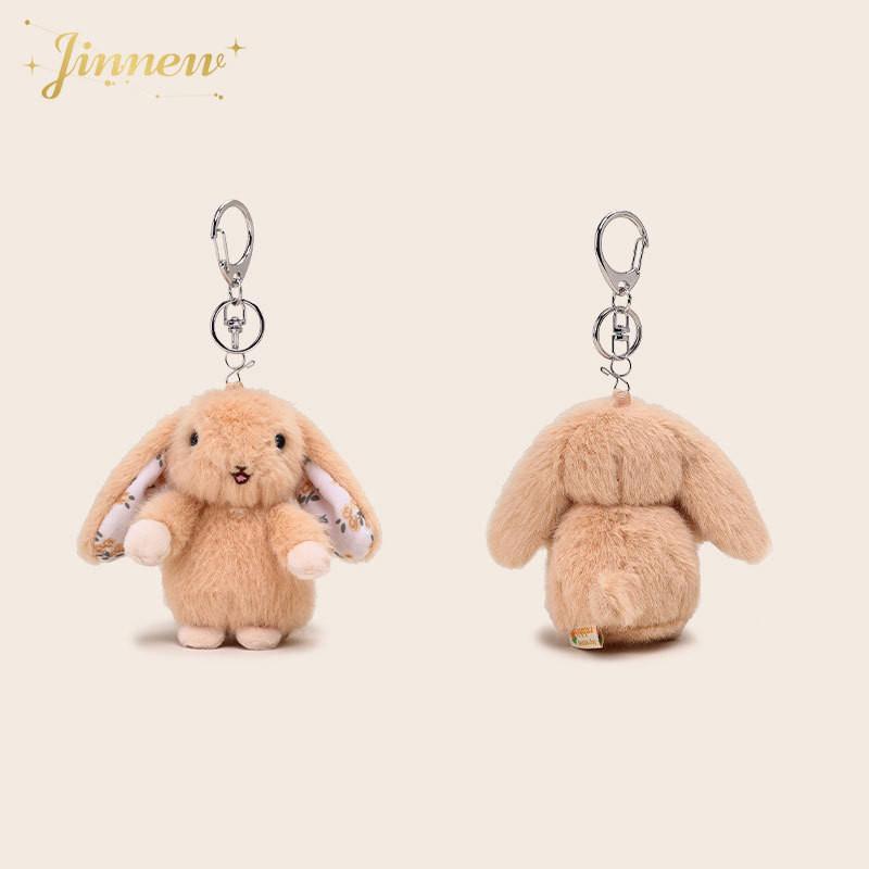 Hanging Rustic Ear Rabbit Plush Pendant With Broken Flowers Inside Ears For Gift