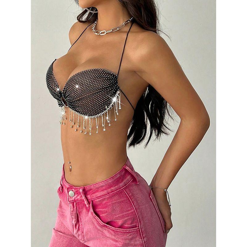 Rhinestone Bra-Style Inner Wear Super Flash Vest Minicoat Nightclub Disco Inner Wear Sexy Bikini Vest Sling