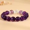 Natural Uruguayan Amethyst & White Agate Round Bead Bracelet for Women