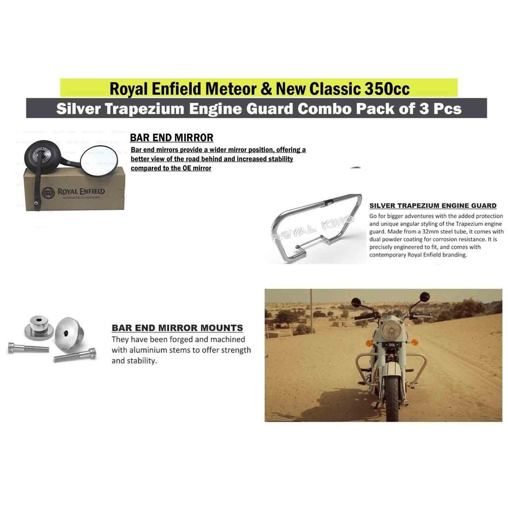 Silver Engine Guard "Combo Pack 3 For Royal Enfield New Classic & Meteor 350"