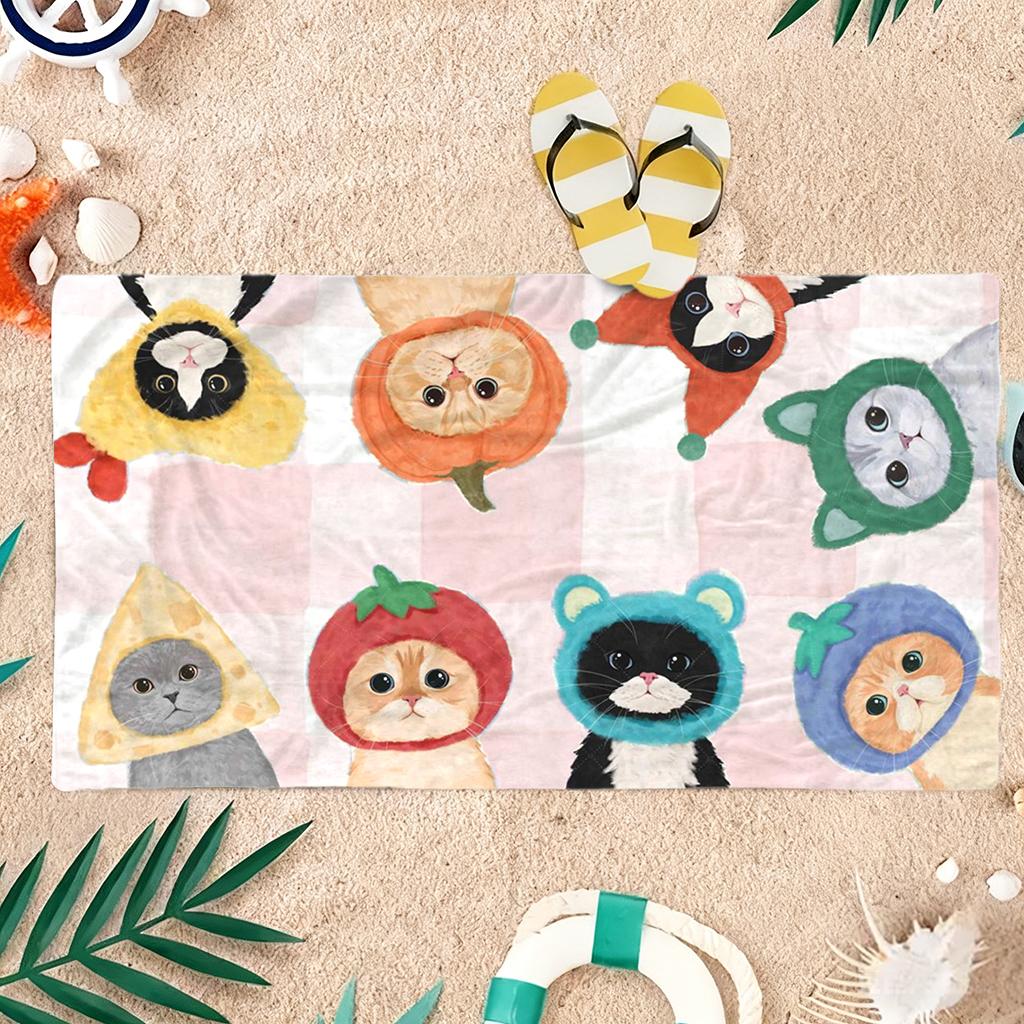 1pc Cats Surround Beach Towel Quick-drying Super Absorbent Suitable for Swimming Beach Pool Gym Yoga Summer Gift for Friends