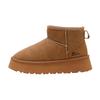 Muffin Bottom Leather Surface Warm Snow Boots Velvet Winter New Short Boots Minimalist Style Solid Color Thickened Cotton Shoes Women