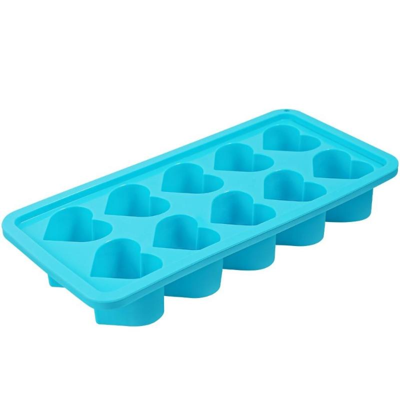 Ice Tray, Silicone Easy Release Ice Cube Mold, Reusable Love Heart Pink Blue Red 10 Compartment Cupcake Mold For Baking Freezing