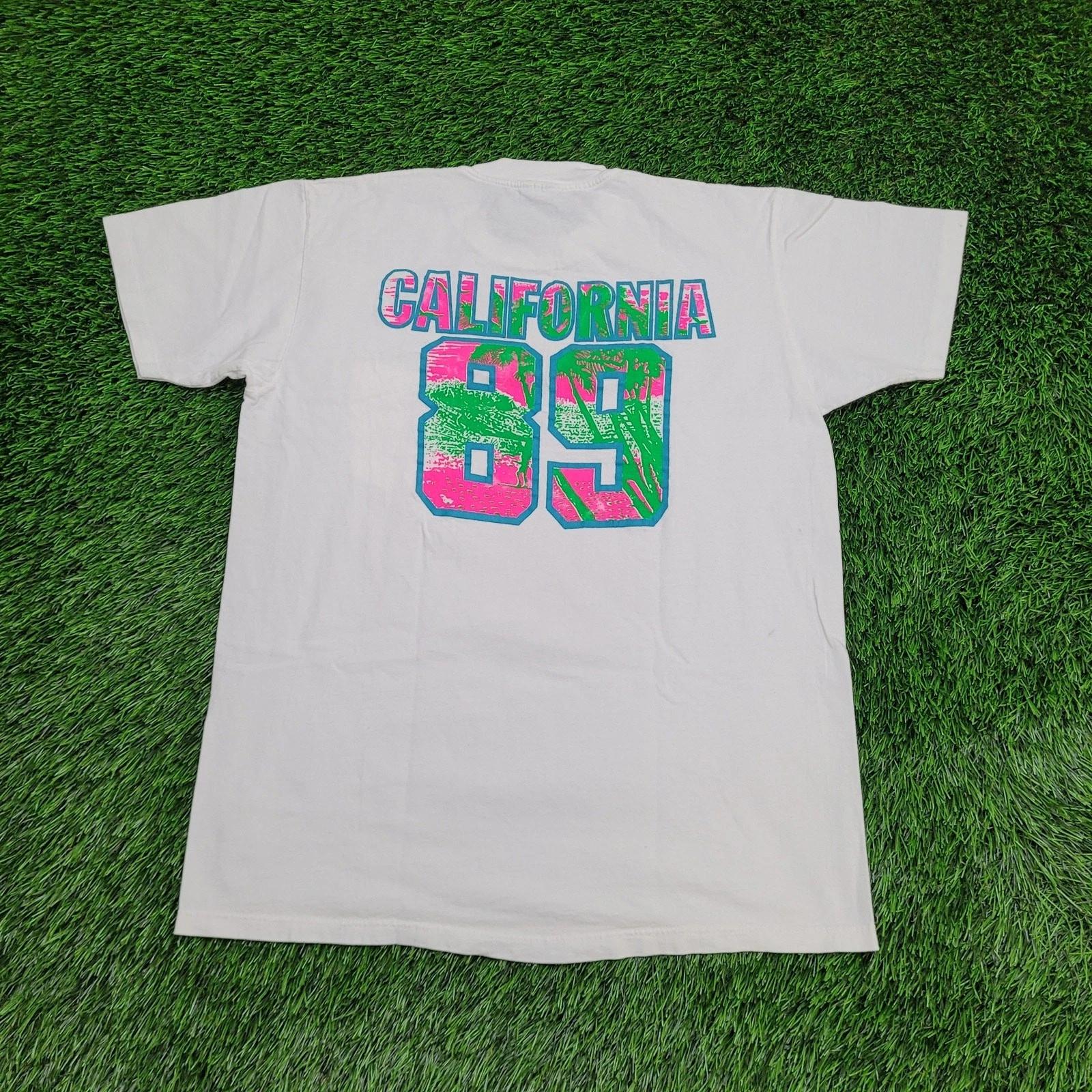 

Vintage 1989 California Beach Shirt M/L 20x27 White Neon Spellout USA M