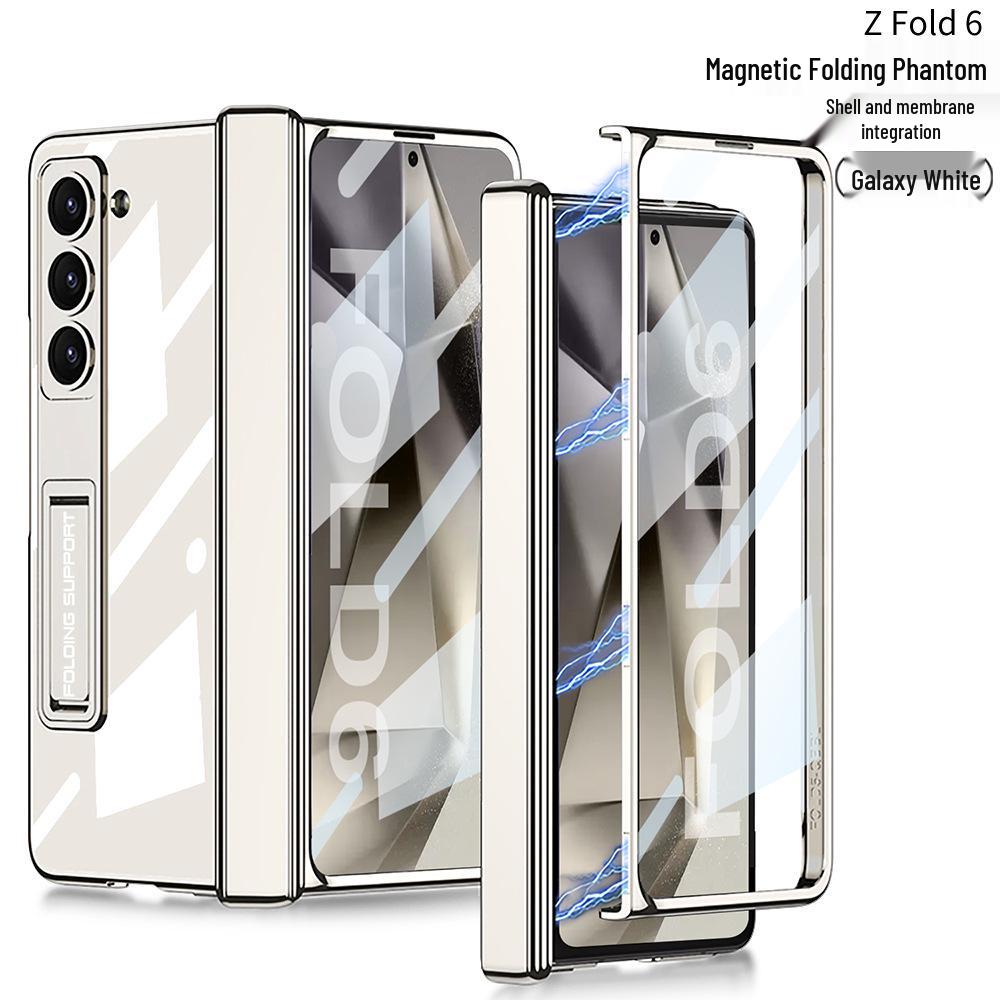 Samsung Z Fold6 Genomskinligt Fodral med Kreativt Stöd, Magnetiskt Gångjärn, Full Täckning, Galvaniserad Yta och Stötsäker Design.
