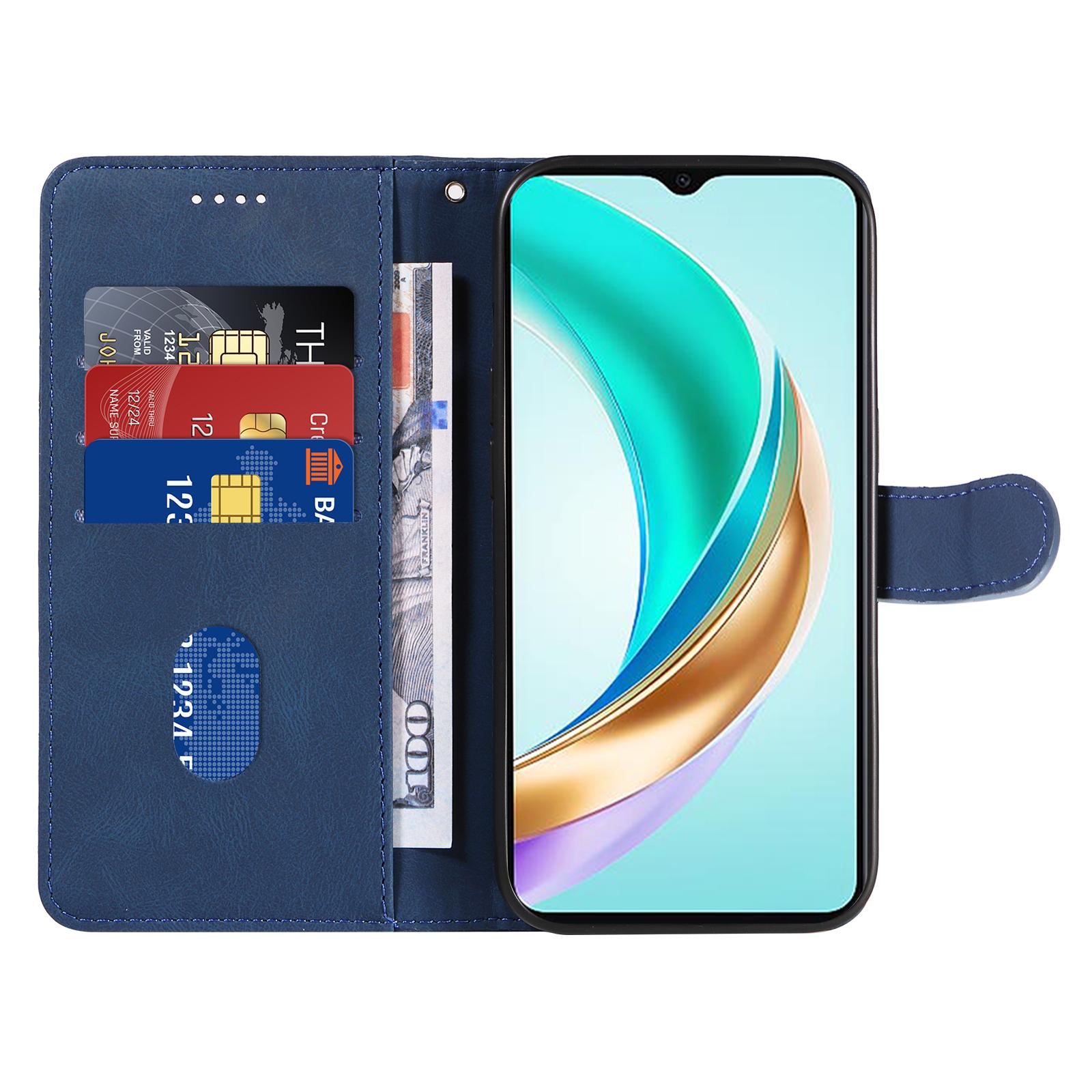 

For Honor X6b 4G Case Stand Wallet Leather Phone Cover Curved Line Wrist Strap Blue