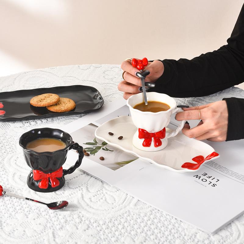High Looking Bow-shaped Ceramic Mug Home Exquisite Afternoon Tea One Cup One Dish Set for Best Friend Cup