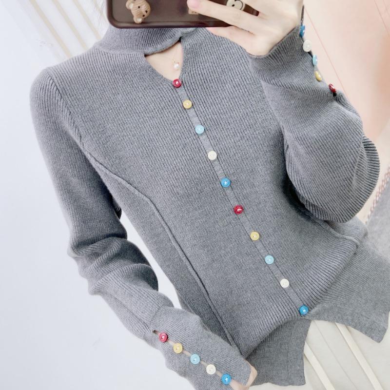 

Осенний новый брендовый счетчик моды корейской версии, все соответствующие похудения цвет пряжки пуловер свитер One size