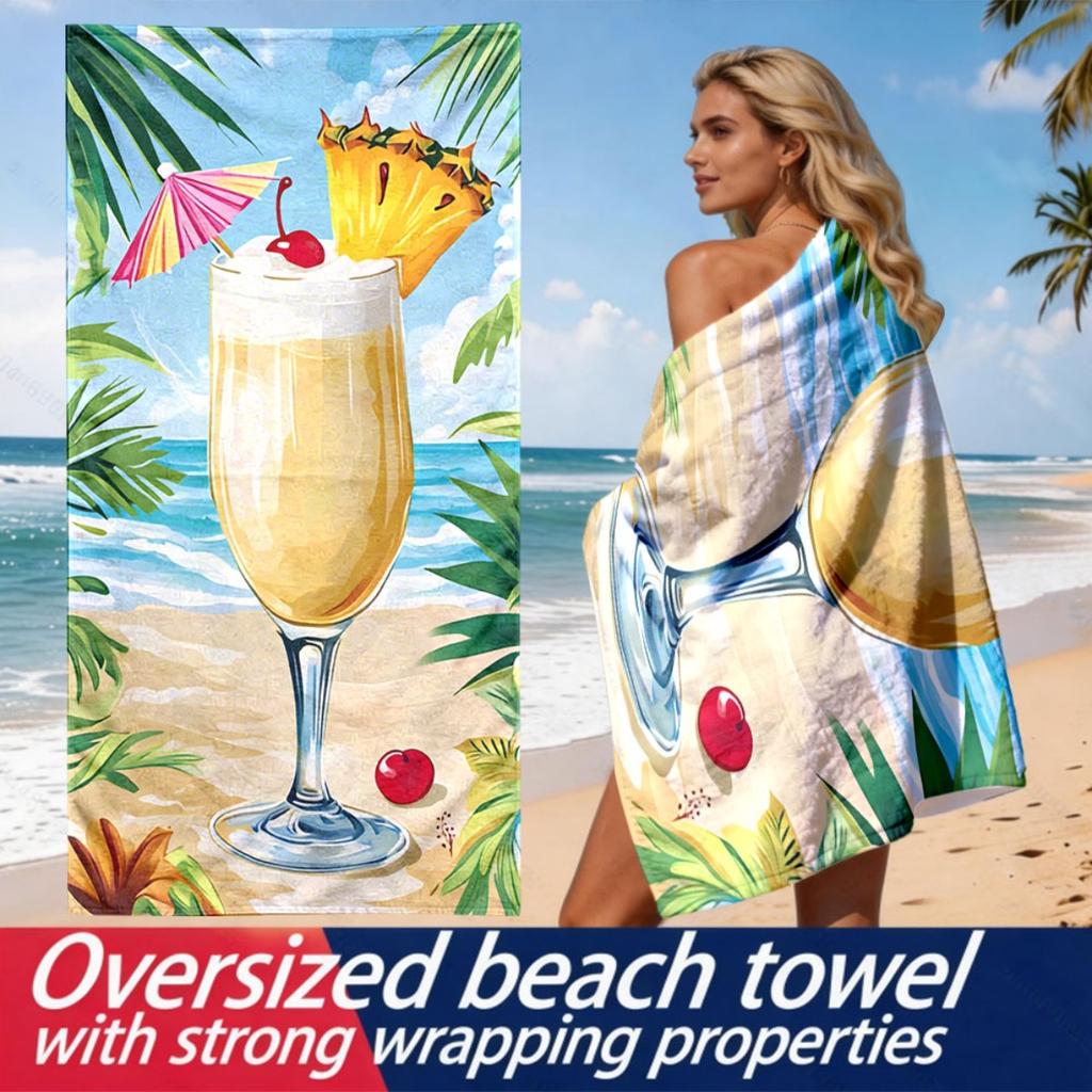 Summer Tropical Cocktail Theme polyester microfiber beach towel is highly absorbent, suitable for swimming and beach outings