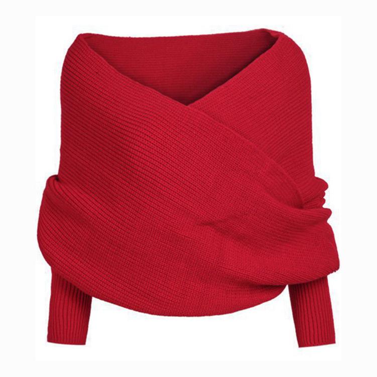 Unisex Knitted Shawl Sweater with Sleeves - Versatile Solid Color Cloak for Autumn and Winter Parties
