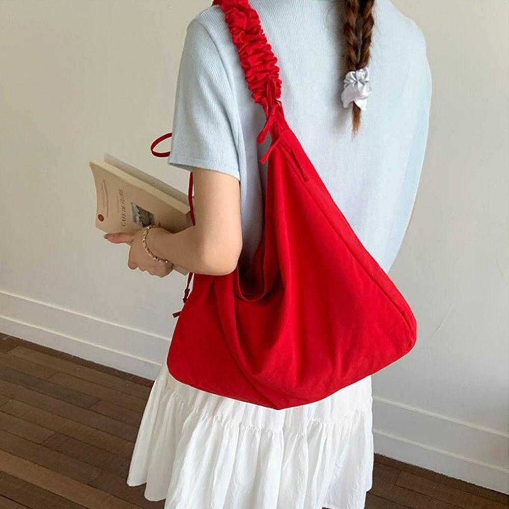 Large Capacity Nylon Crossbody Bags Solid Color Underarm Bag Pleated Shoulder Bag  School Bag