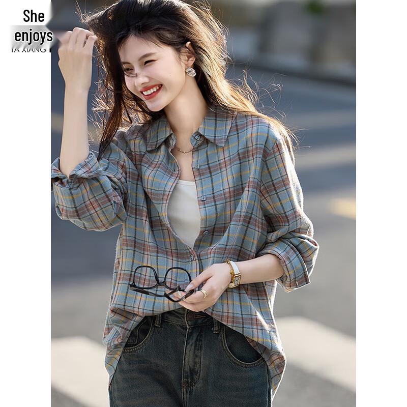 Women's Casual Plaid Long-Sleeve Shirt Jacket