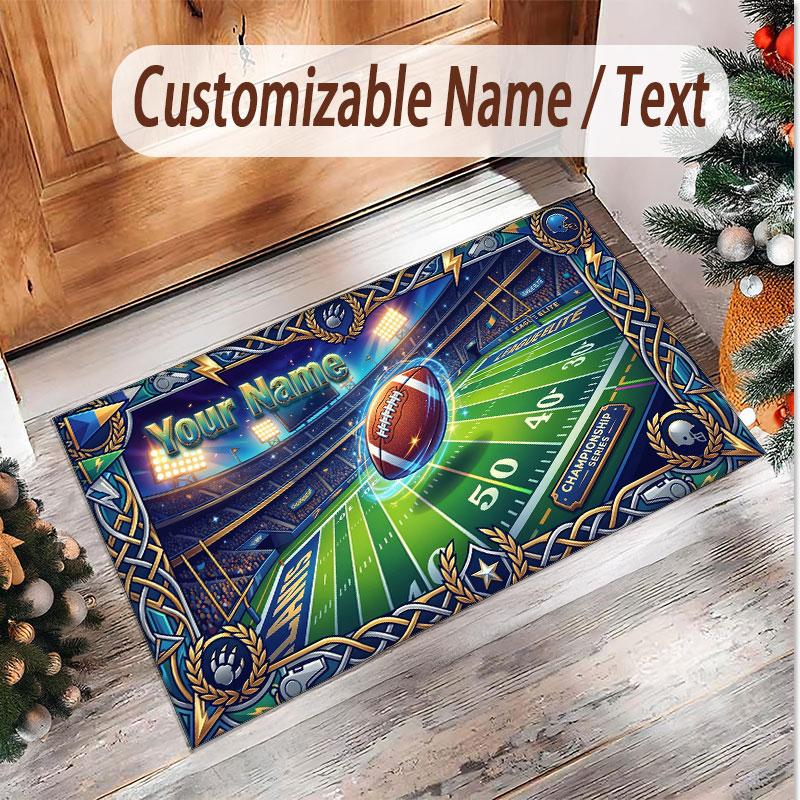 American Football Theme Soft Crystal Velvet Rug Custom Name & Text Print Non Slip Floor Rug for Bedroom Living Room