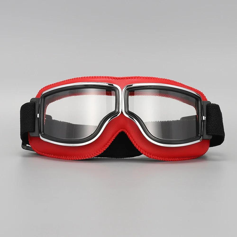 Vintage Pilot Motorcycle Goggles UV400 Windproof Scratch Resistant PC Lens with Leather Trim for Open Face Helmet