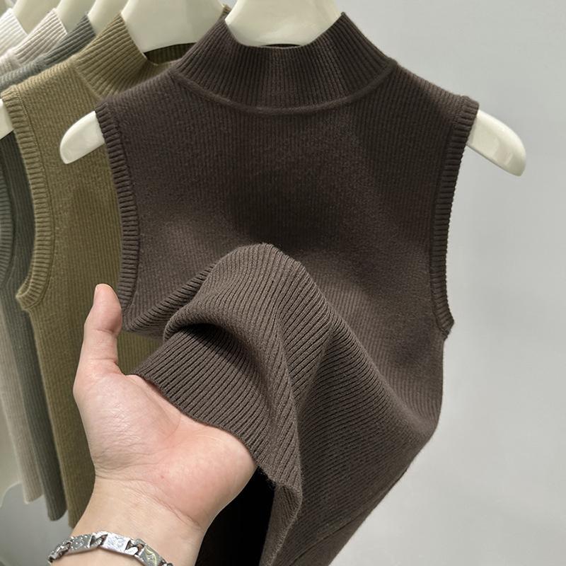 

Водолазка без рукавов Жилет свитер Женский Летне-осенний В рубчик Приталенный Пуловер Вязаный Базовый слой Без рукавов Женский Топ 2XL кофейный