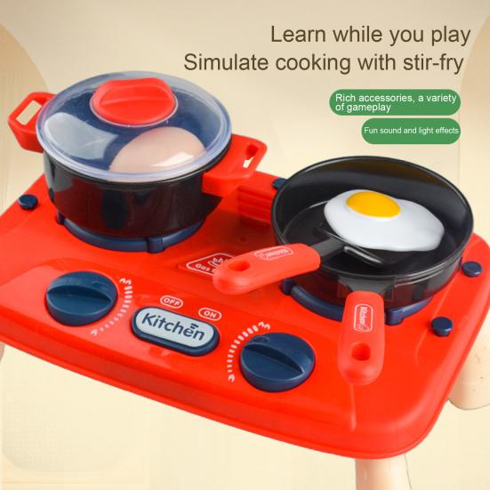 1 Set Mini Kitchen Cooking Playset Adjustable Knob Stove with Sound Light Cookware Utensils Accessories Toddlers Children Chef Pretend Play House Toys