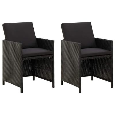 Vidaxl Garden Chairs With Cushions, 2 Pcs., Poly Rattan, Black