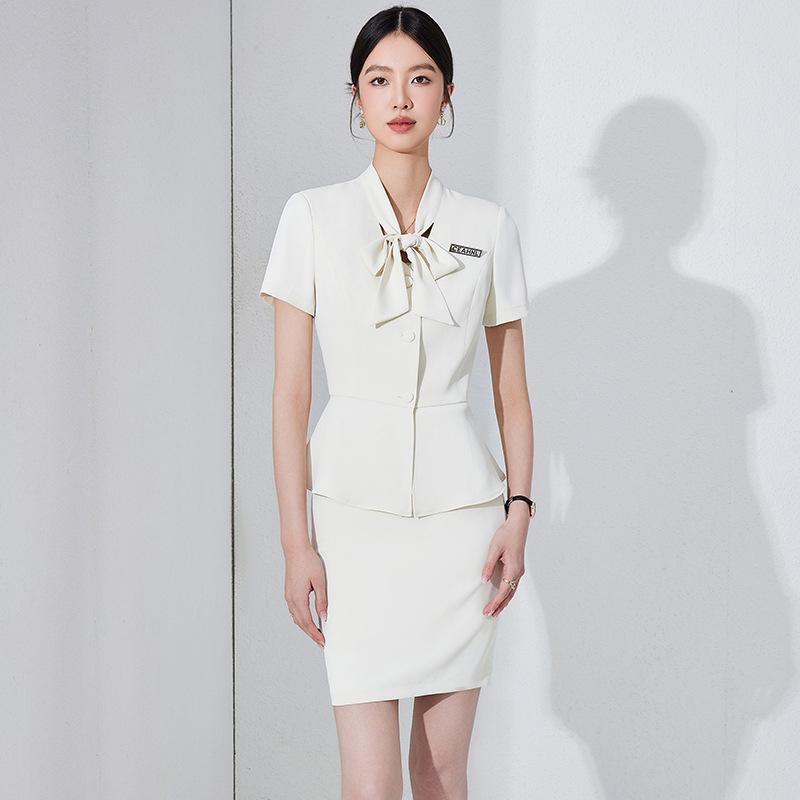 Women's Thin Dark Blue Short-Sleeve Suit Set - Summer Hotel Front Desk, Lobby Manager, Jewelry Store Uniform