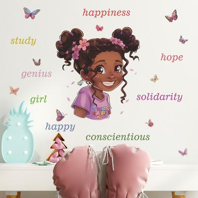 Cartoon Niedliches kleines Mädchen Wandaufkleber Inspirierende englische Zitate Motivierender Slogan Kinderzimmer Schlafzimmer Dekor Heimhintergrund Dekoration
