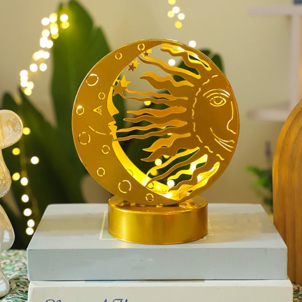 Gold Moon Castle LED Light Wrought Iron Ramadan Desk Ornament Ramadan Night Light  Bedroom
