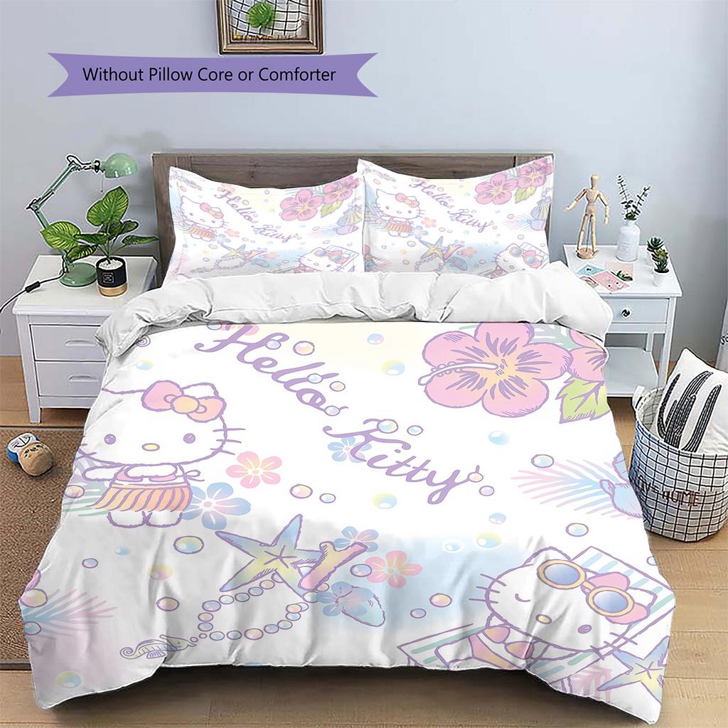Hello Kitty Pattern Bedding Quilt Set Home Decoration Gift (1 * duvet cover + 2 * pillowcase without core)