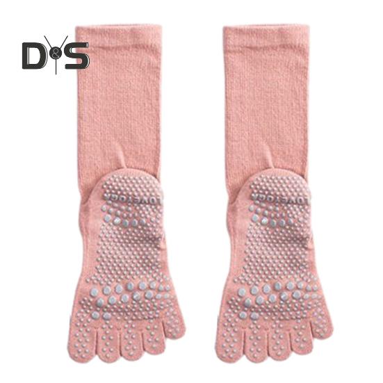 

1 пара носков для йоги с нескользящей накладкой, дышащие, влагоотводящие, для балета, танцев, фитнеса, пилатеса, спорта, спортзала, носки до середины икры розовый