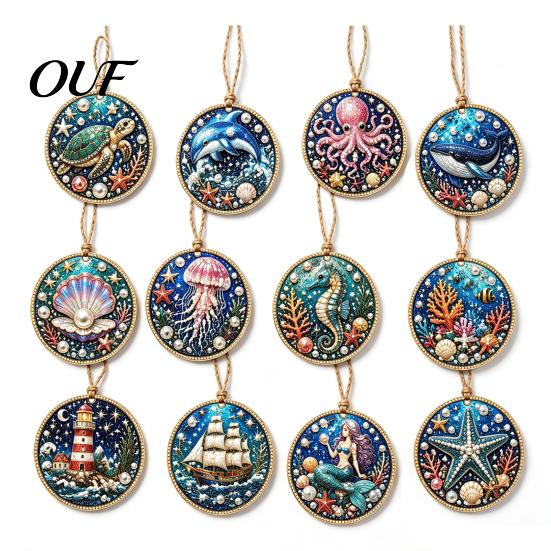 Christmas Rhinestone Painting Kits 12Pcs DIY Ornament Kit, Faux Pearl Supplies for Adults Art Hanging Decor Adults, Holiday Tree Wreath Mantel