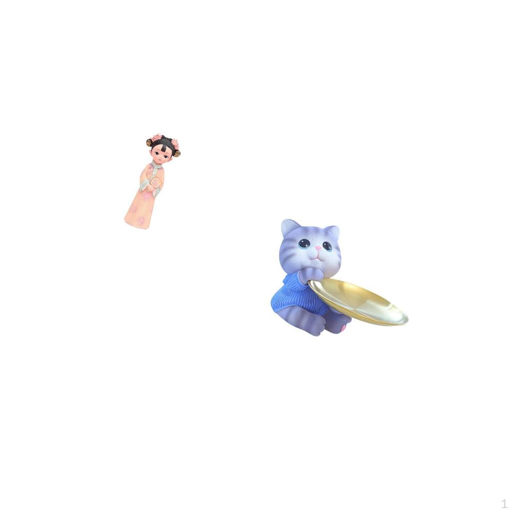 Ancient Chinese Girl Resin Statue Sculpture with Cat Tray Modern Home Decor Figurine for Bedroom