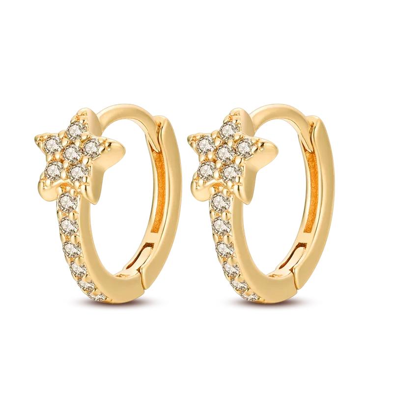 Original New In 925 Silver Gold Star And Moon Pave Colored Zircon Earrings For Women Trending Fashion Jewelry Birthday Gift