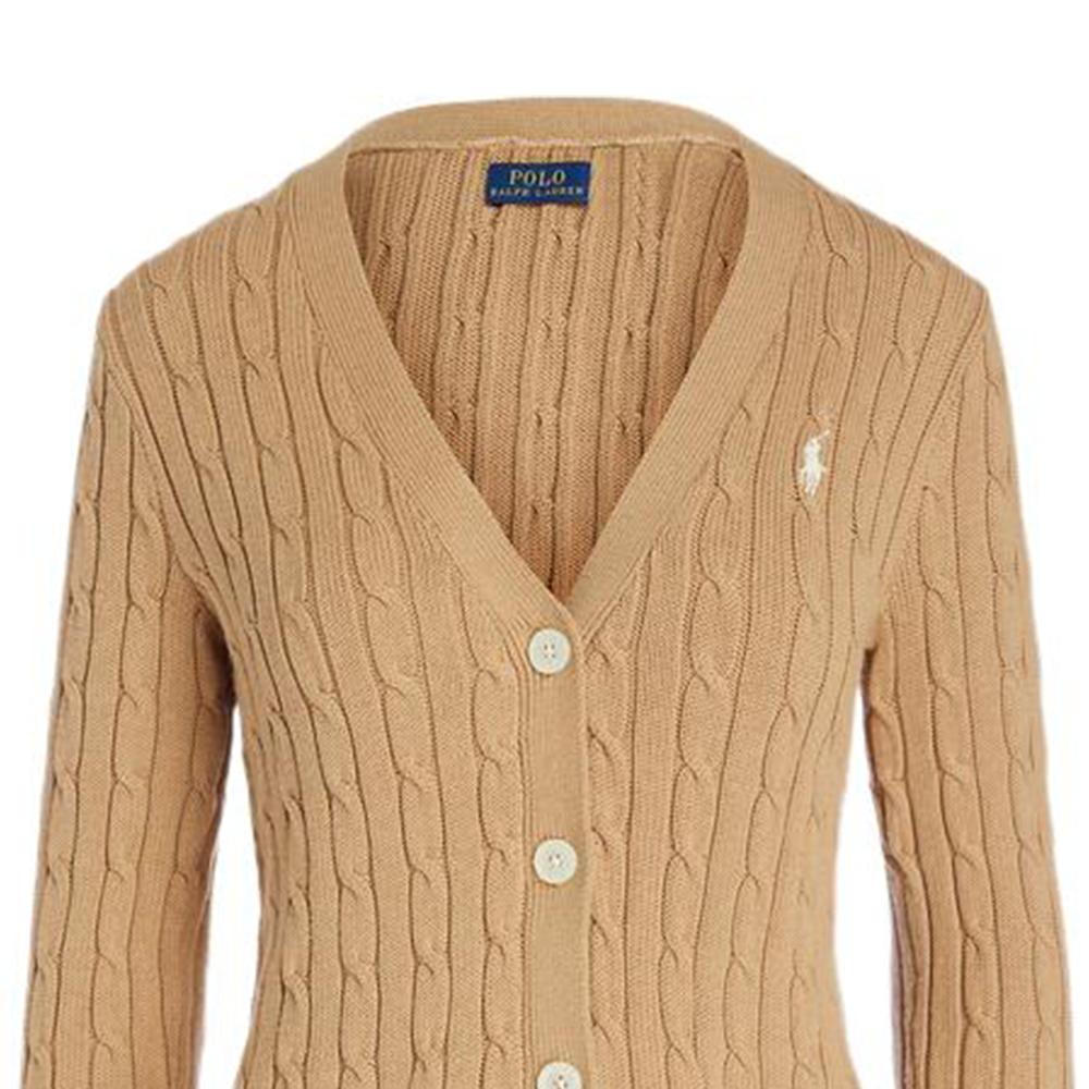 Polo Ralph Lauren FW22 Solid Color V-Neck Cable Knit Sweater Women sweater Brown WMPOSWENC020172-200