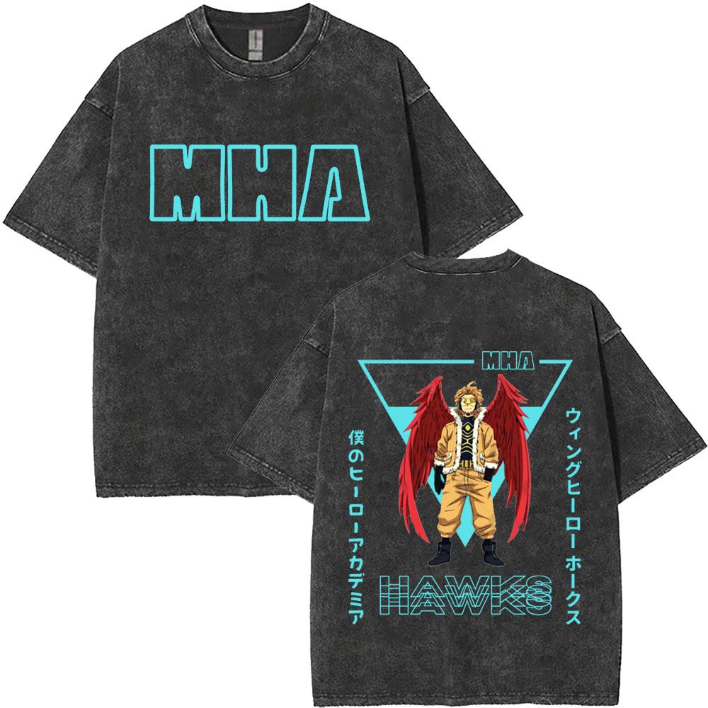 

Washed Vintage Anime My Hero Academia Hawks Graphic T Shirt Men Women Fashion Retro Cotton Tshirt Cartoon Manga Cosplay Tshirts S
