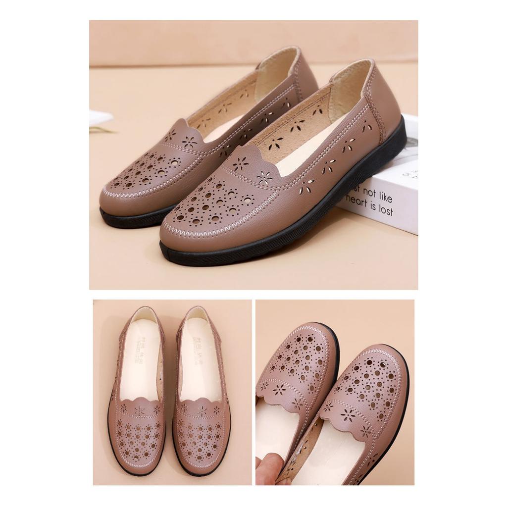 Sandals Summer Breathable Fashionable Hollow Leather Shoes Soft Sole Non Slip Flat Bottom Women's Shoes Perforated Shoes