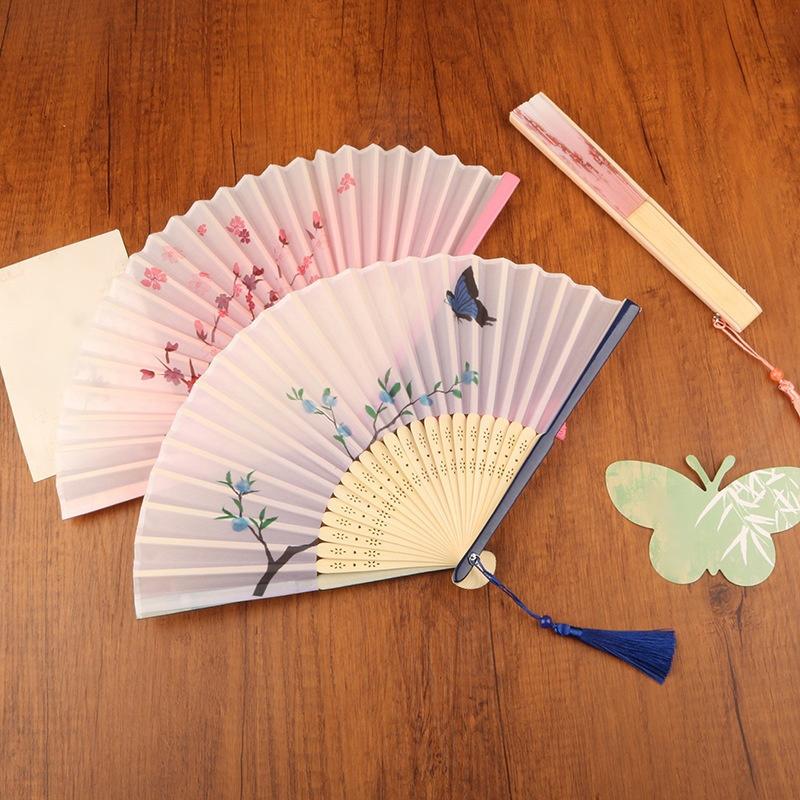 Vintage Silke Sammenleggbar Vifte Kinesisk Japansk Kunsthåndverk Gave Hjemmedekorasjoner Danse Håndvifte Bambus Vifter Po Rekvisitter