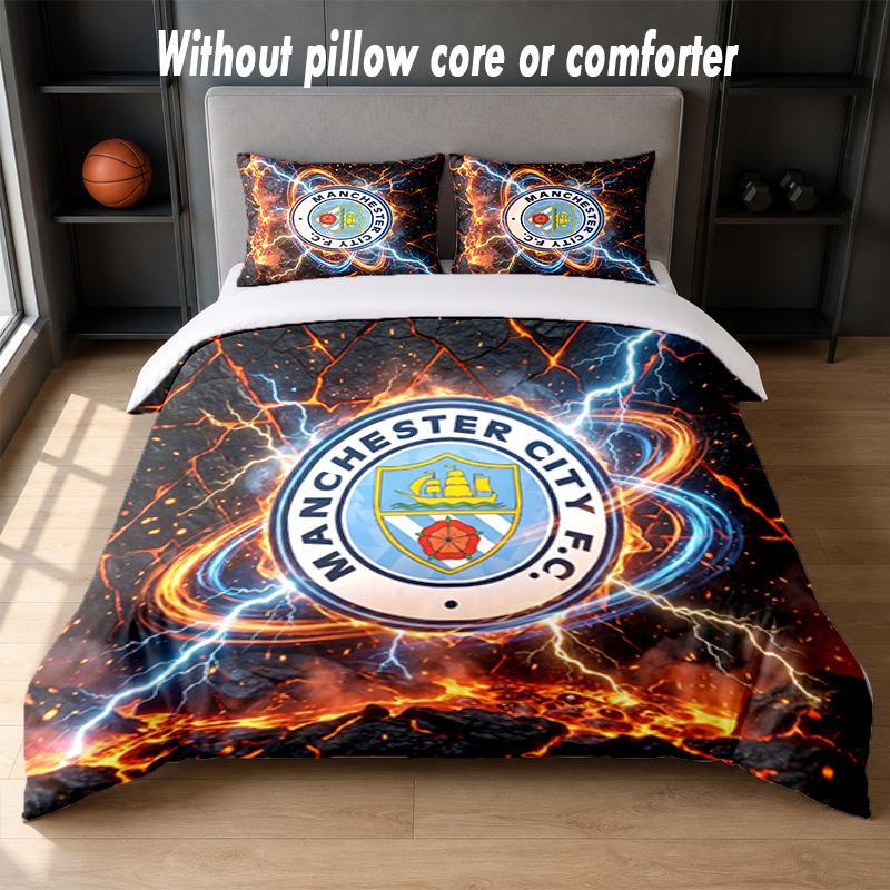 Manchester City Design Bed Bedding Set 1 Duvet Cover + 2 Pillowcases Soft Breathable Household Bed Linens